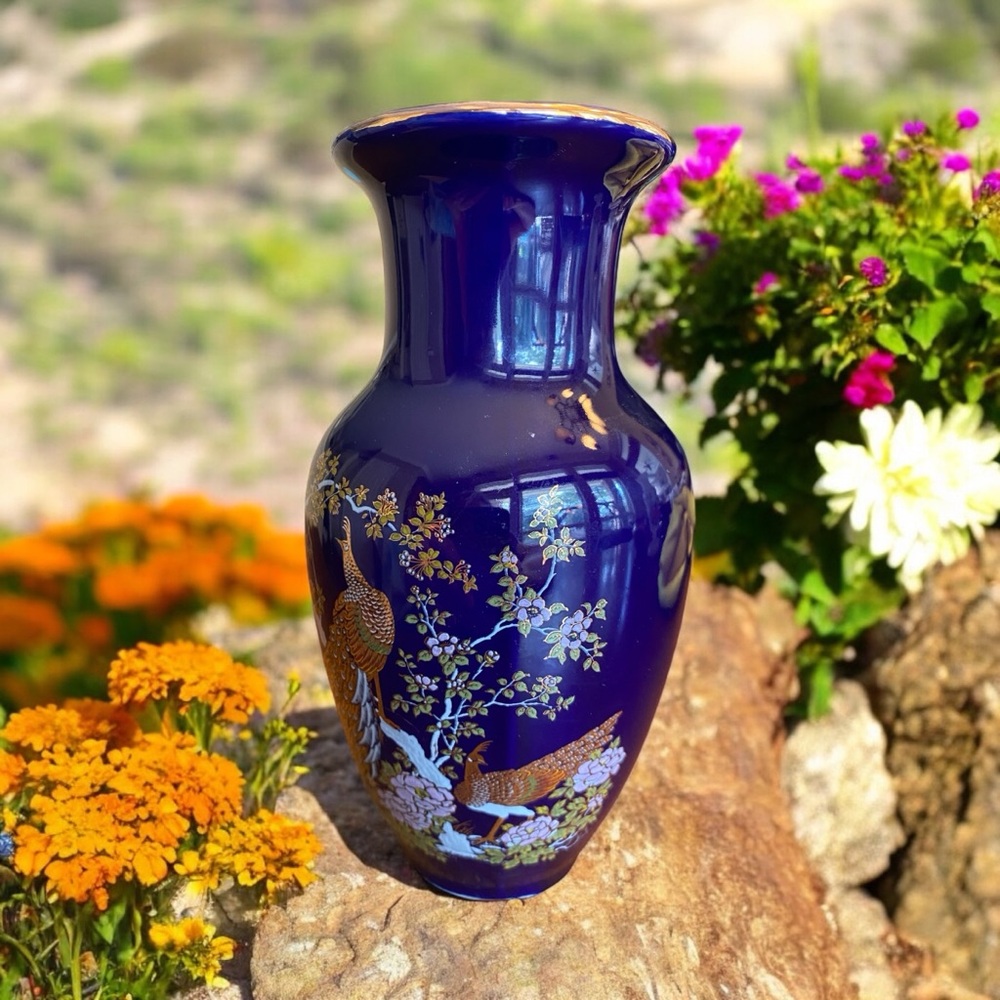 Vintage Cobalt Blue Japanese Vase